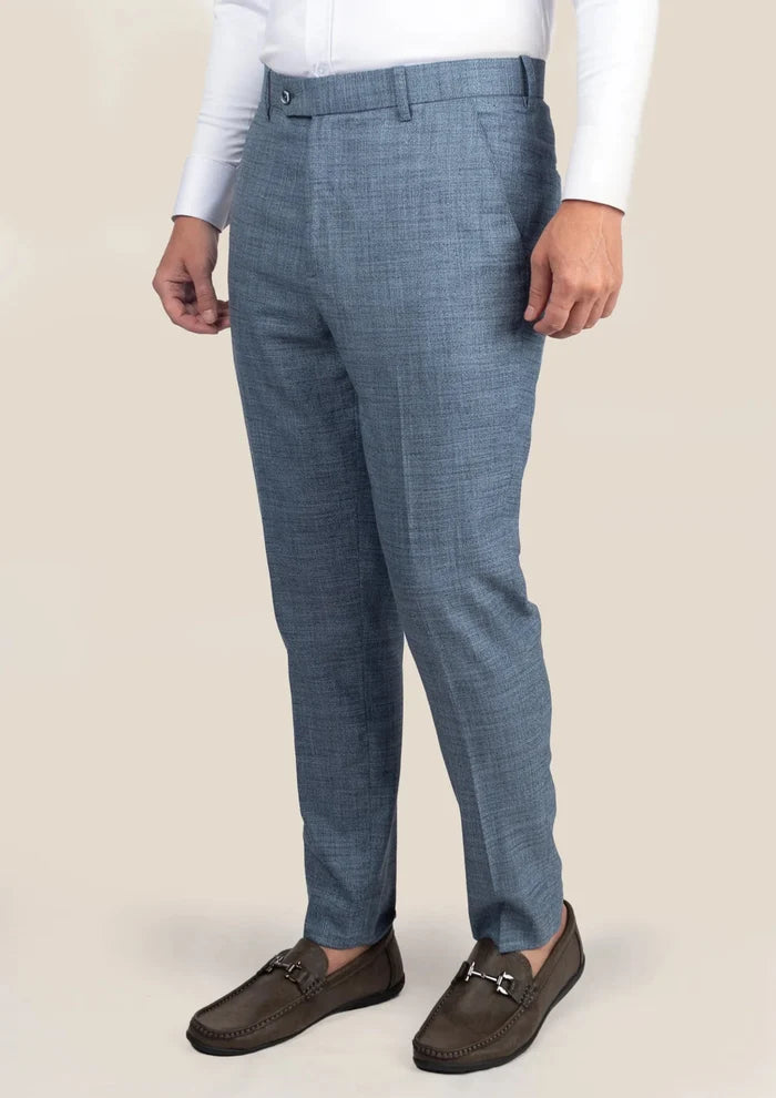 Mid Blue Hopsack Pants - SARTORO