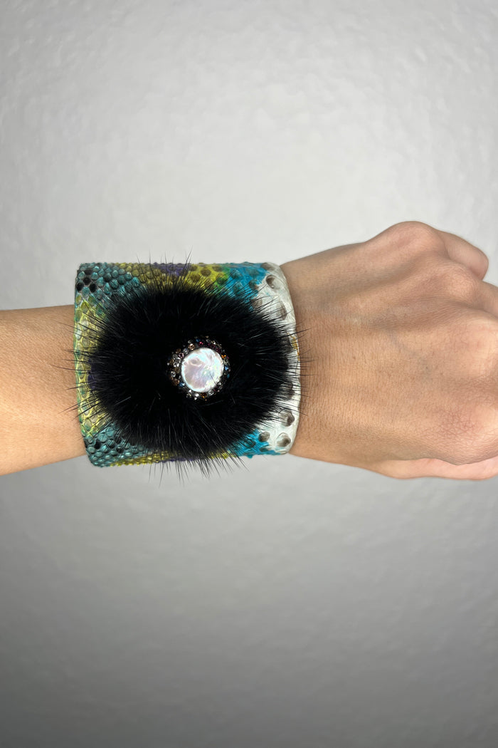Style the Multicolor Python Print  Leather Cuff Bracelet exclusively at Born To Glam