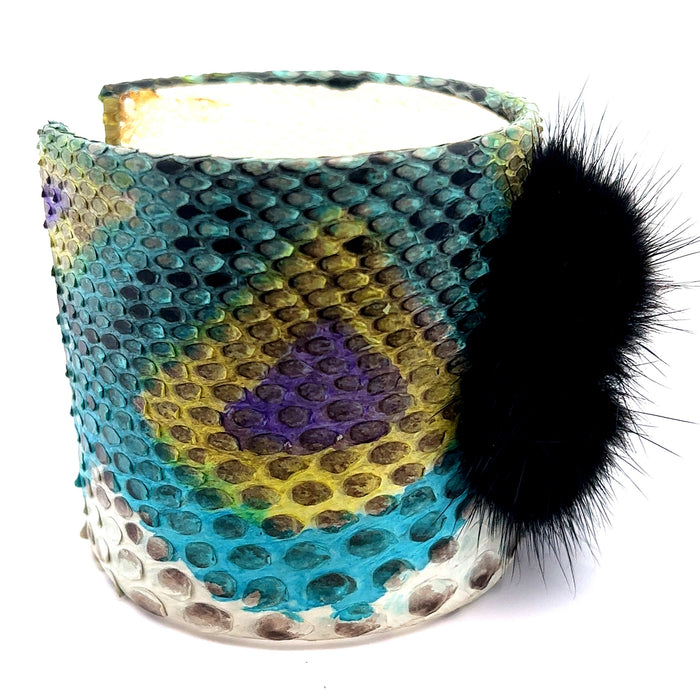 Style the Multicolor Python Print  Leather Cuff Bracelet exclusively at Born To Glam