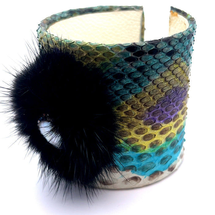 Style the Multicolor Python Print  Leather Cuff Bracelet exclusively at Born To Glam