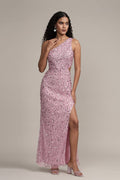 Naeve One Shoulder Sequin Dress in Pink