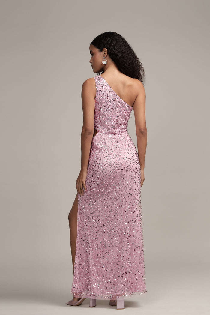 Naeve One Shoulder Sequin Dress in Pink