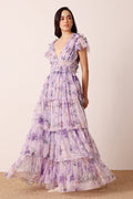 Naomi Tulle Maxi Dress in Lilac Floral
