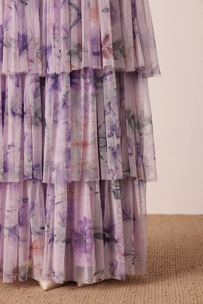 Naomi Tulle Maxi Dress in Lilac Floral
