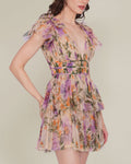 Naomi Tulle Mini Dress in Purple Botanical Print