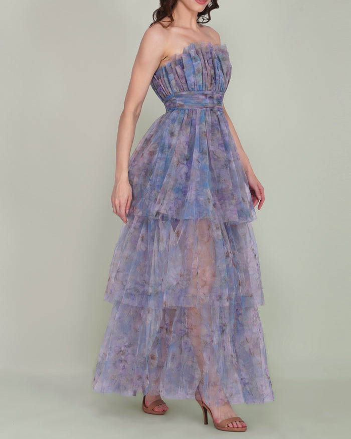 Natalia Tulle Maxi Dress in Lavender Bloom