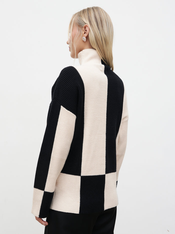 Honor is 5'4"  & Wears Size UK S|Nayah Jumper - Black and Cream Stripe