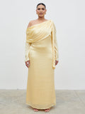 Souki Is 5'8" & Wears Size UK 18|Neomie One Shoulder Tie Chiffon Maxi Dress Curve - Lemon
