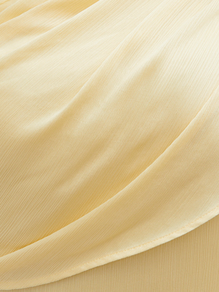 Souki Is 5'8" & Wears Size UK 18|Neomie One Shoulder Tie Chiffon Maxi Dress Curve - Lemon