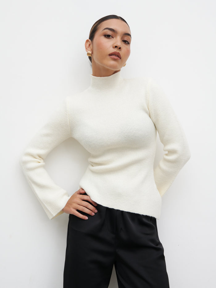 Lana is 5.9.5" & Wears Size UK S|Odyssey A-Line Knit Jumper - Cream