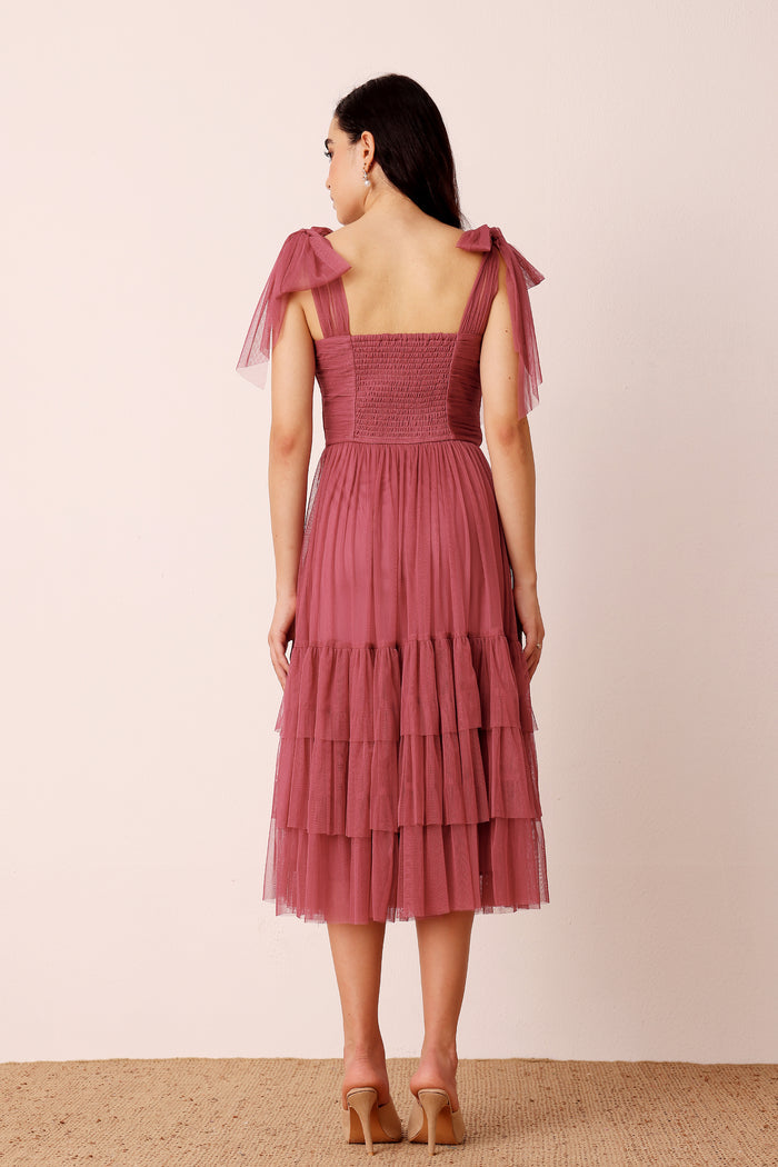 Ollie Tulle Midi Dress in Orchid