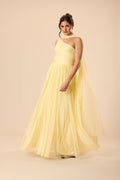 One Shoulder Scarf Tulle Mesh Maxi Bridesmaid Wedding Buttercup Yellow Dress