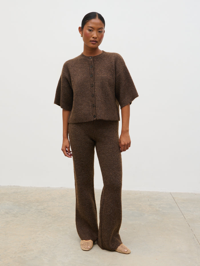 Elle Is 5'3" & Wears Size UK XS|Ovalie Rib Knit Top - Chocolate