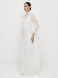 Veronica is 5'8" & Wears Size UK XS-S|Palma Embellished Cape - Ivory