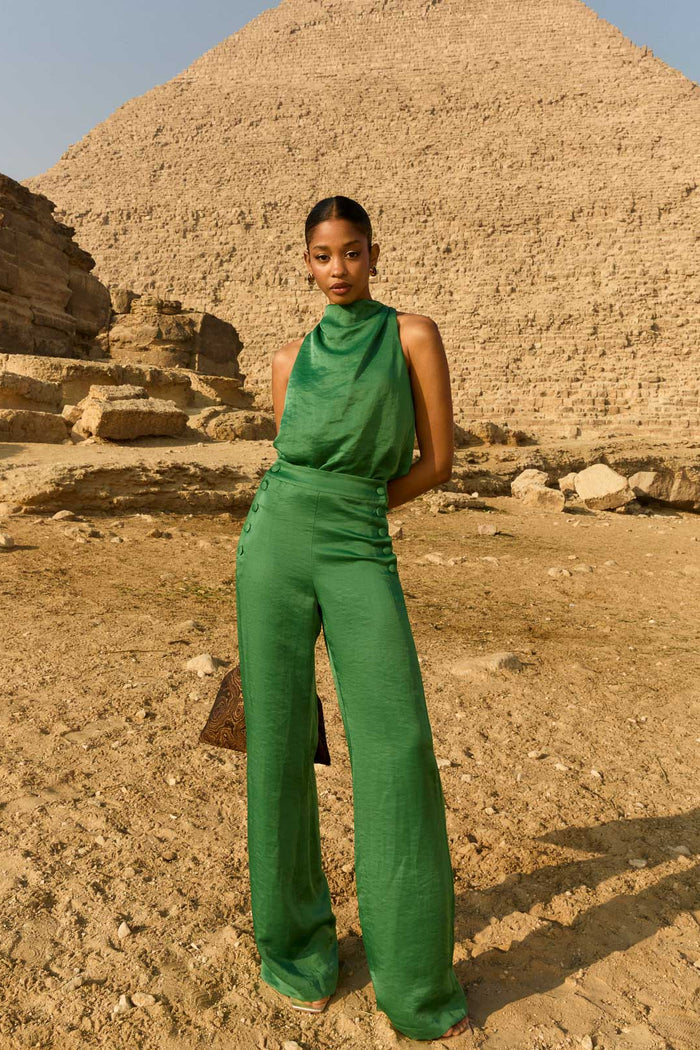 Pantalón Ali Verde ancho de Lady Pipa para invitada de boda.