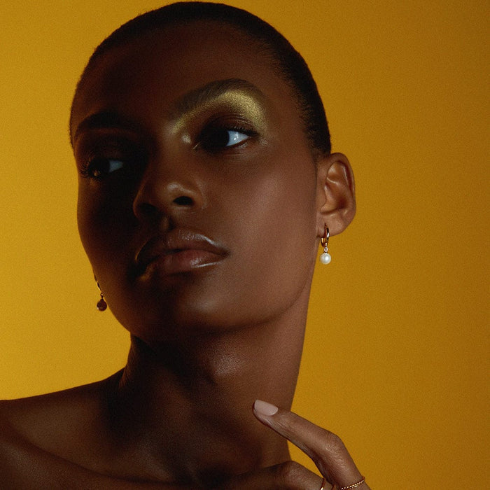 Pearl Drop Huggie Hoop Earrings - Gold