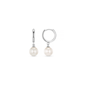 Pearl Drop Huggie Hoop Earrings - Silver