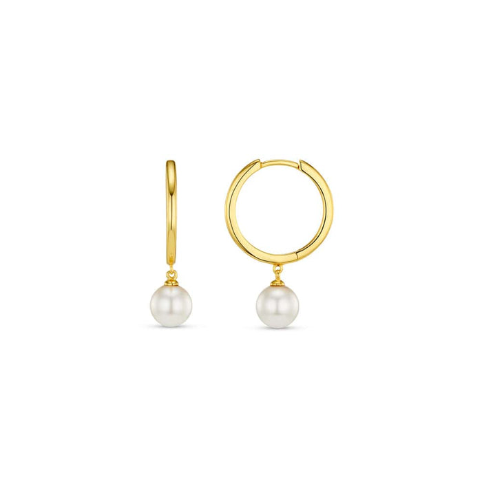 Pearl Drop Mid-Size Hoop Earrings