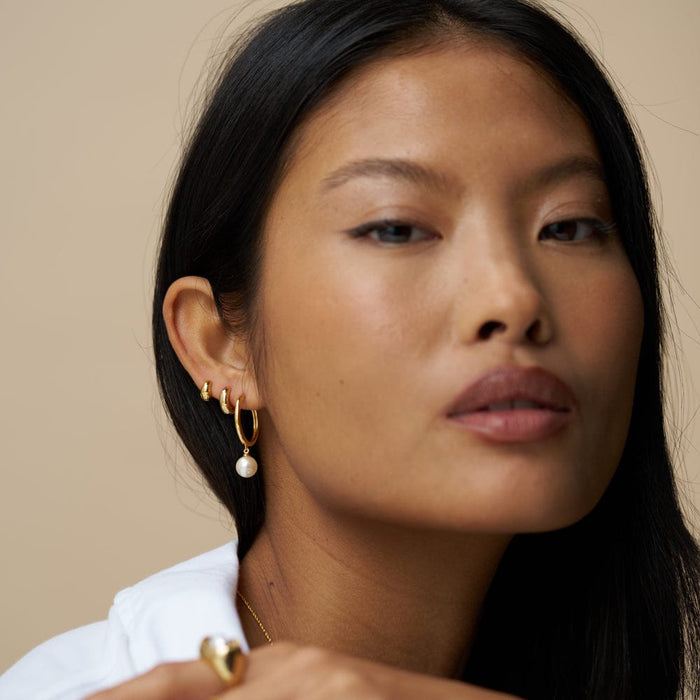 Pearl Drop Mid-Size Hoop Earrings