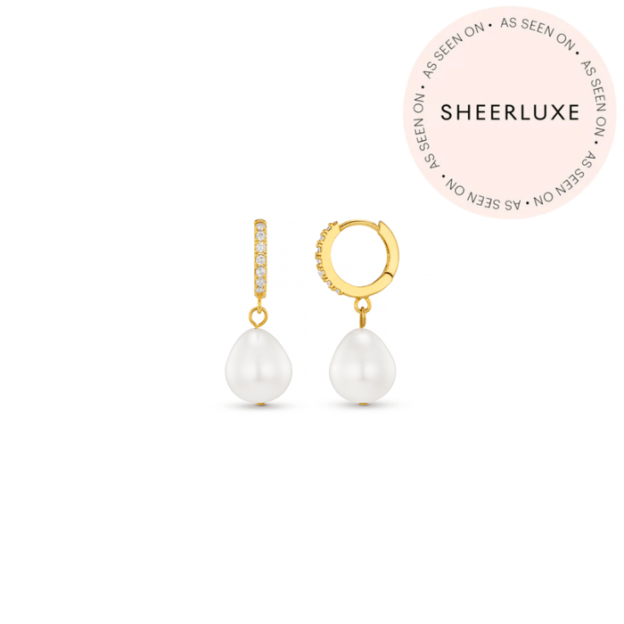 Pearl Drop Pavé Huggie Hoop Earrings - Gold