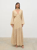 Taina Is 5'8.5" & Wears Size UK 8|Petula Batwing Scarf Maxi Dress - Chartreuse and Lilac Abstract