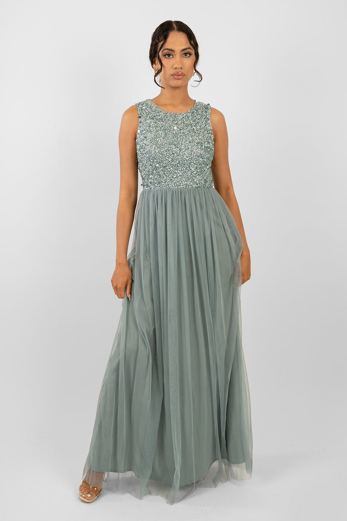 short-sleeve-blue-bridesmaid-dress