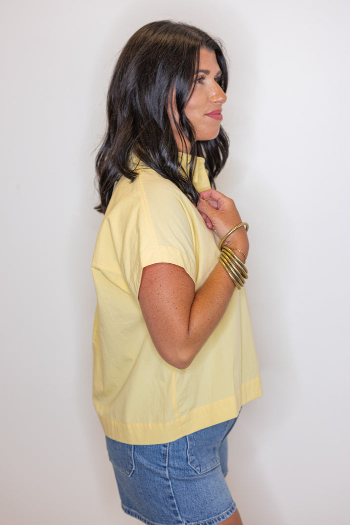 cotton poplin yellow short sleeve button down side