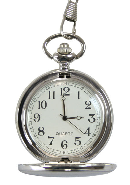 Silver Plated Quartz Pocket Watch with Chain