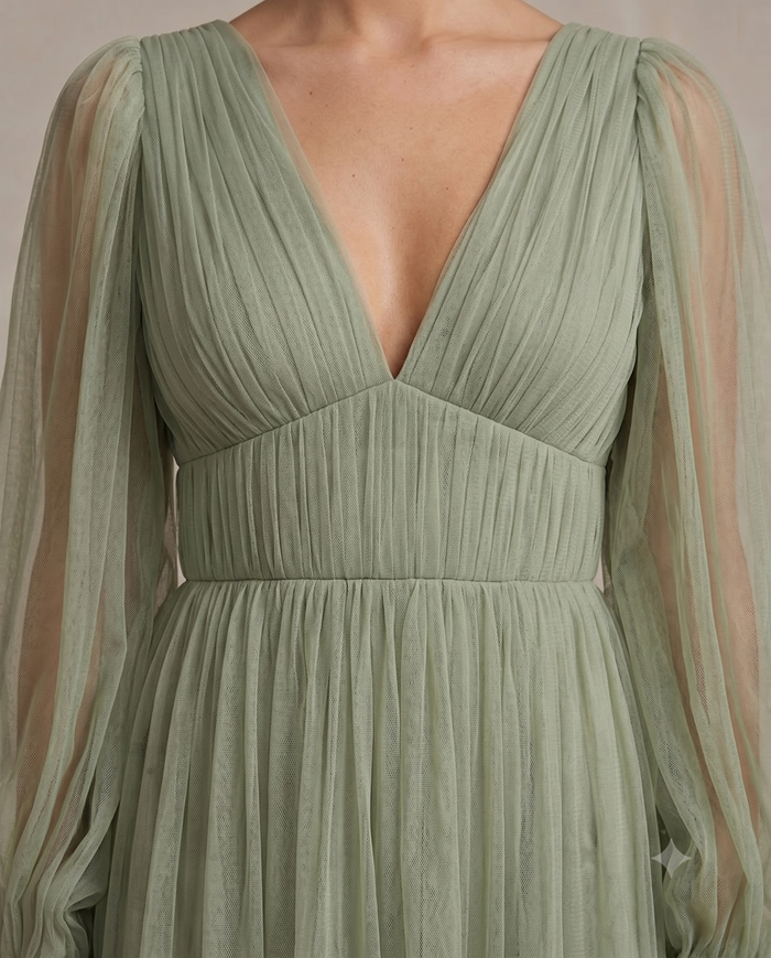 Rachel Tulle Midi Dress in Dusty Sage