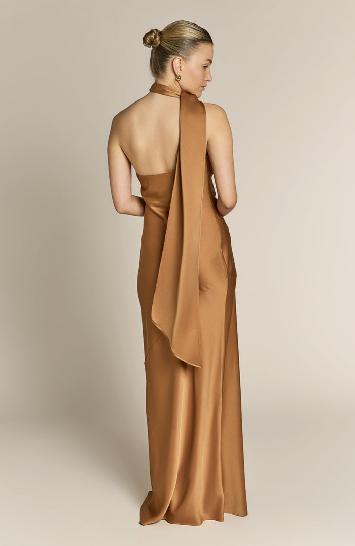Raye One Shoulder Dress in Caramel
