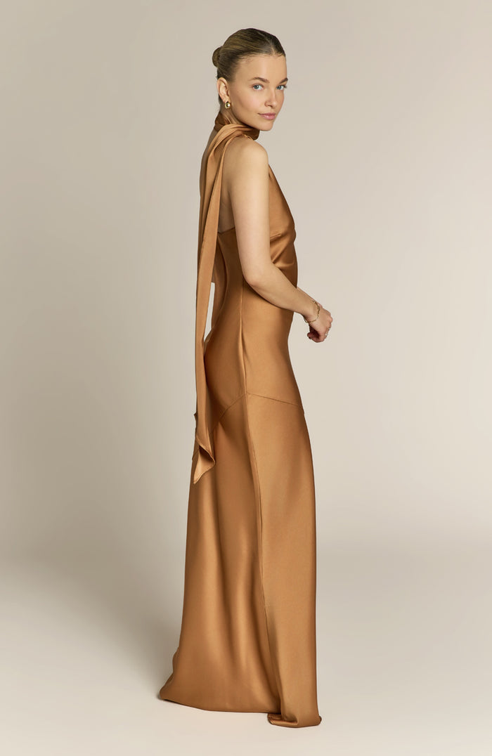 Raye One Shoulder Dress in Caramel