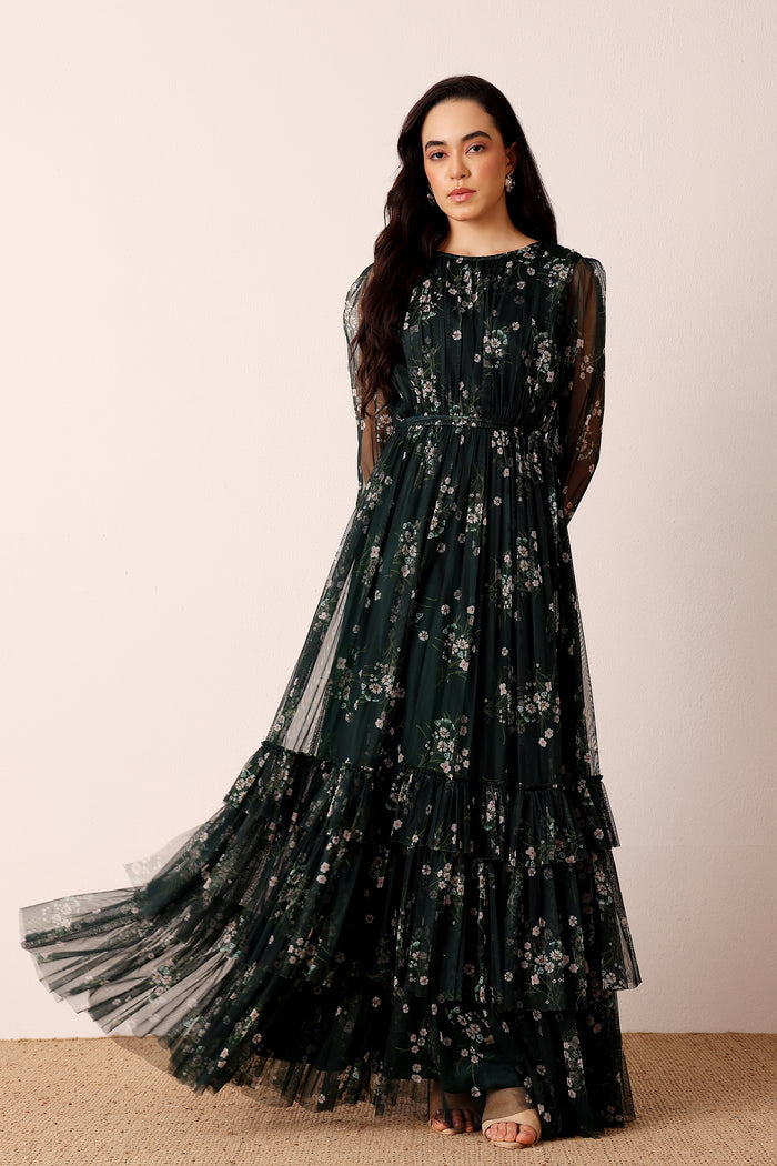 Rebecca Maxi Dress in Emerald Floral