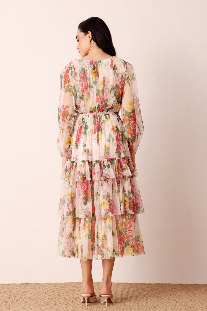Rebecca Midi Dress in Cream Floral