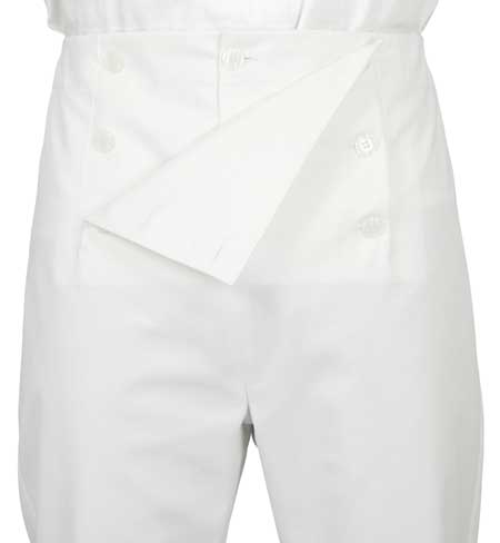 Regency Fall Front Trousers - White Twill