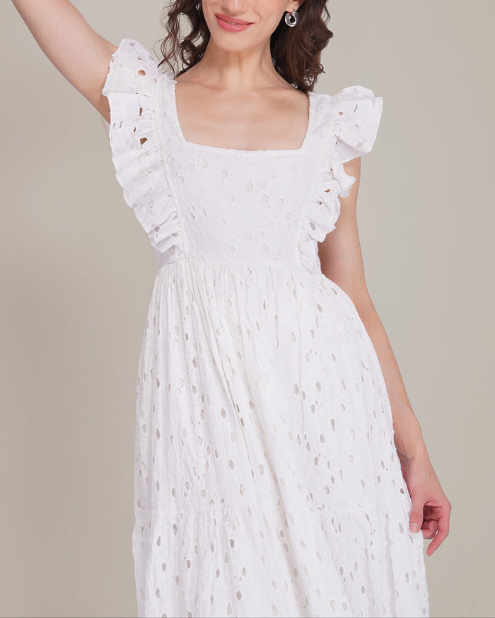 Riviera Cotton Broderie Maxi Dress in White