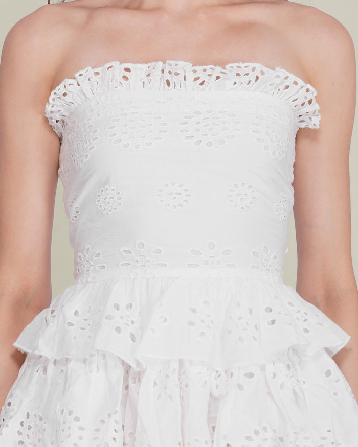 Roisin Cotton Broderie Mini Dress in White