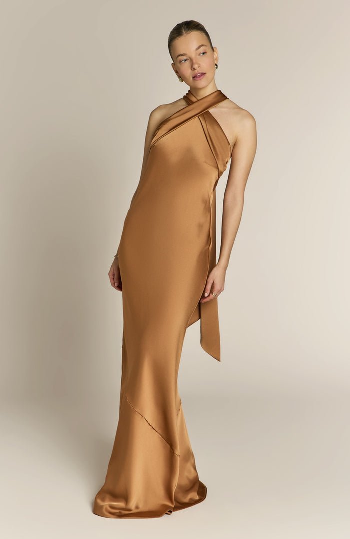 Copper bridesmaid dress in satin