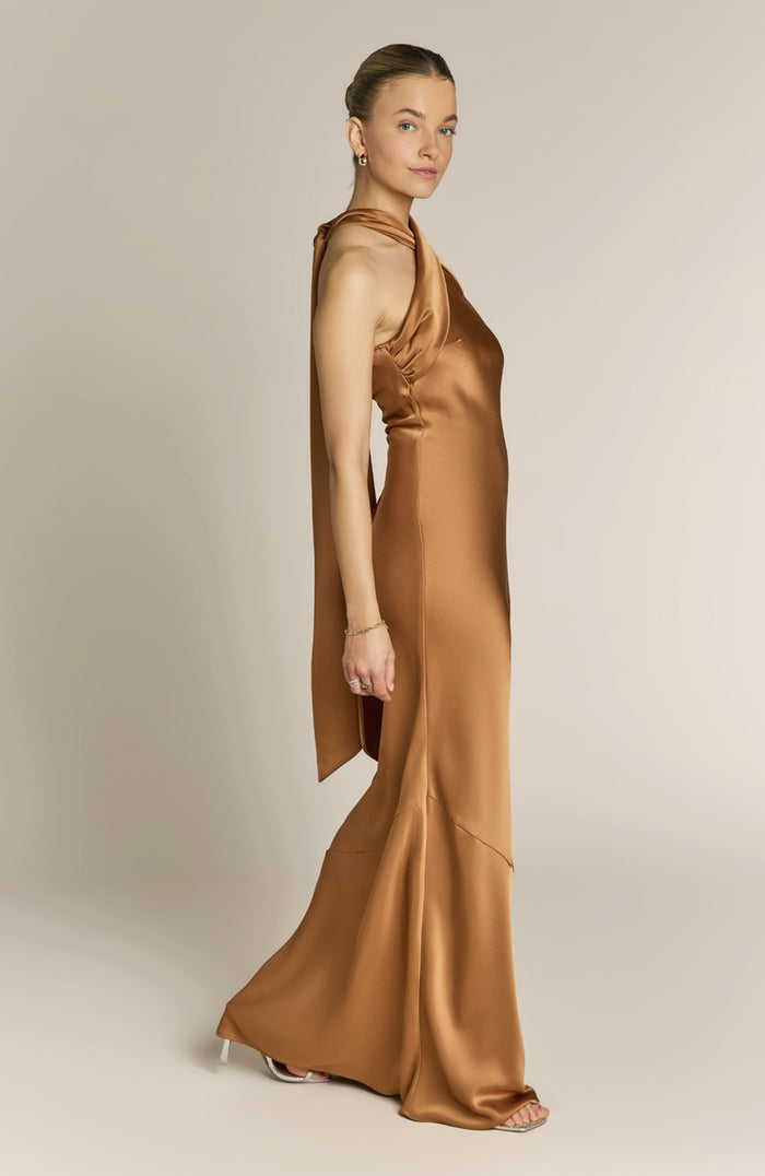 Caramel gold coloured bridesmaid dress