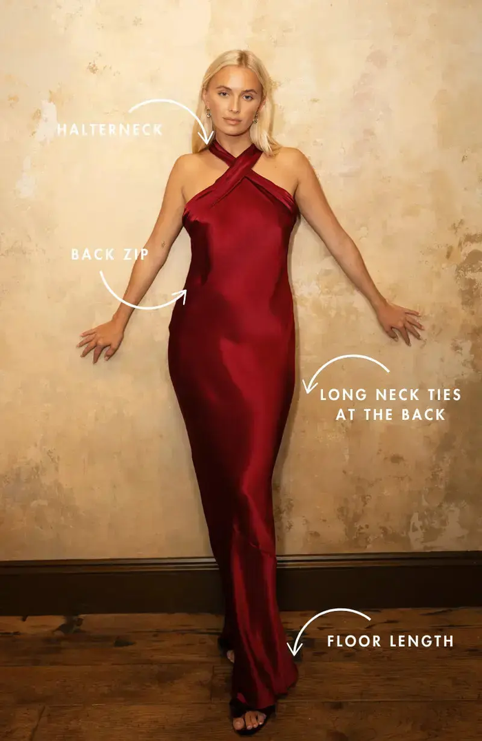 Roma Dress in Chianti Satin Rewritten London