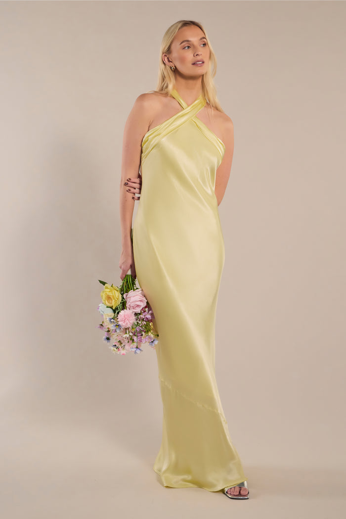 Roma Dress in Lemonade Yellow Satin