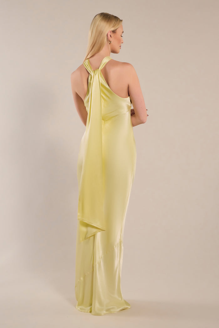Roma Dress in Lemonade Yellow Satin