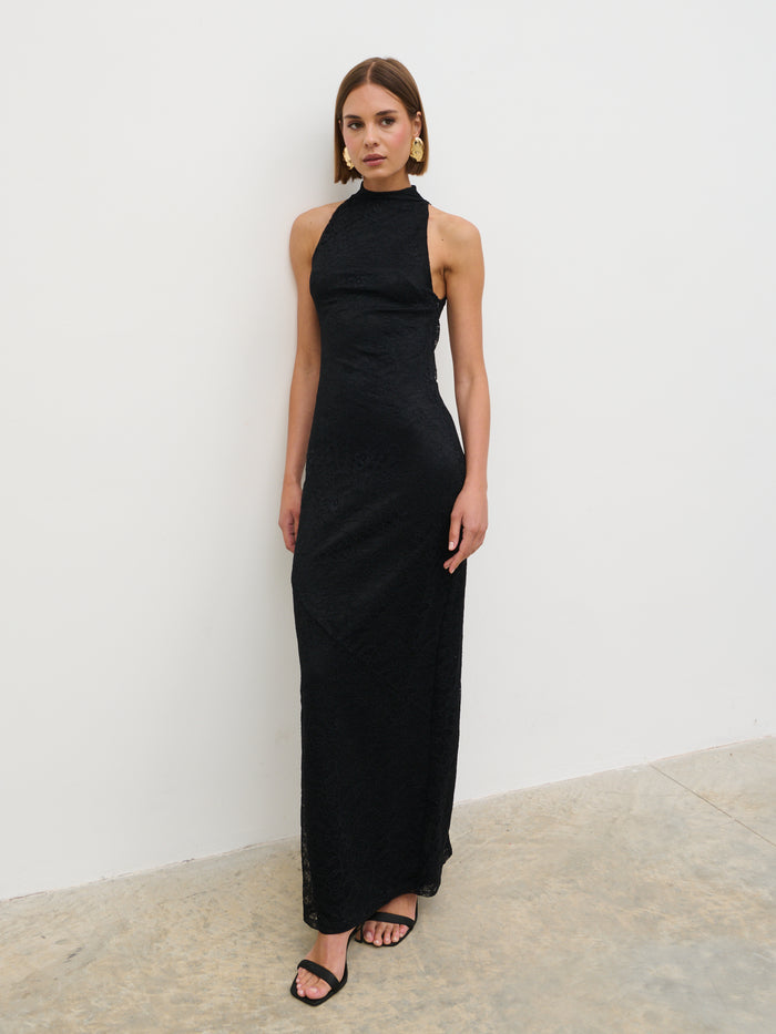 Soni Is 5'9" & Wears Size UK 6|Rosalee Lace Maxi Dress - Black