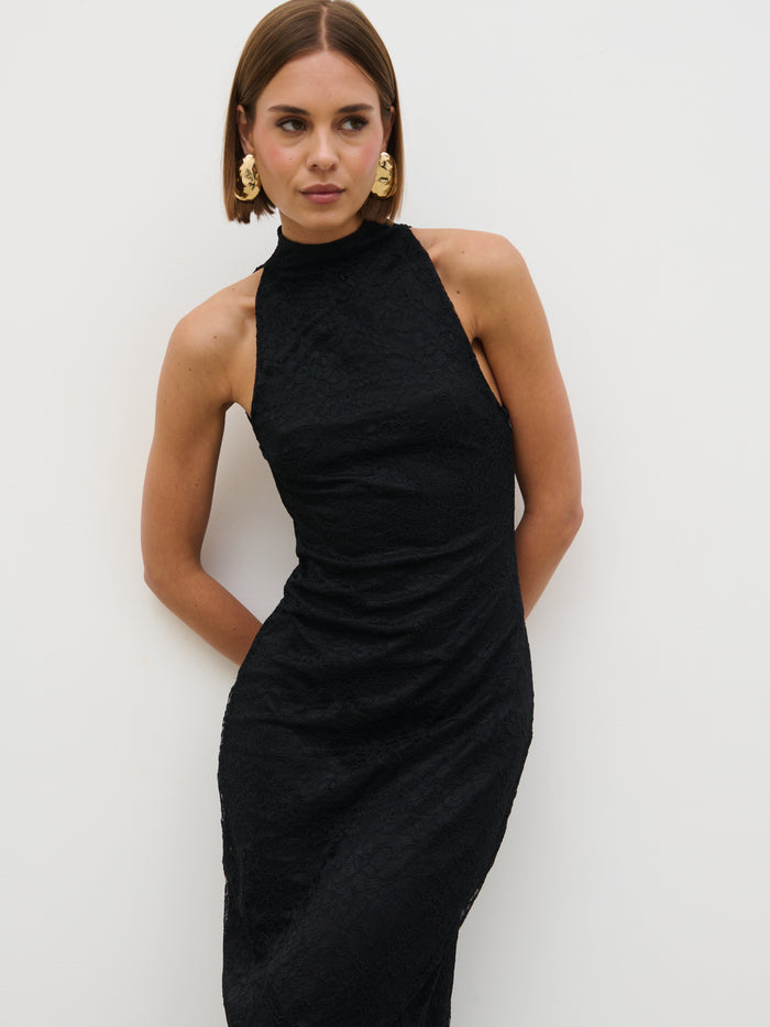 Soni Is 5'9" & Wears Size UK 6|Rosalee Lace Maxi Dress - Black