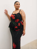 Souki Is 5'8" & Wears Size UK 18|Rosie Peplum Ruffle Maxi Dress Curve - Largescale Poppy Petal Red