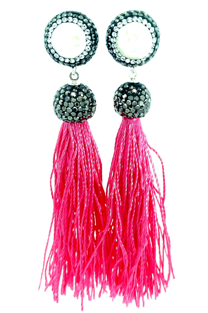 Style the Round Gemstone Long 925 Sterling Silver Tassel Earring exclusively at Born To Glam