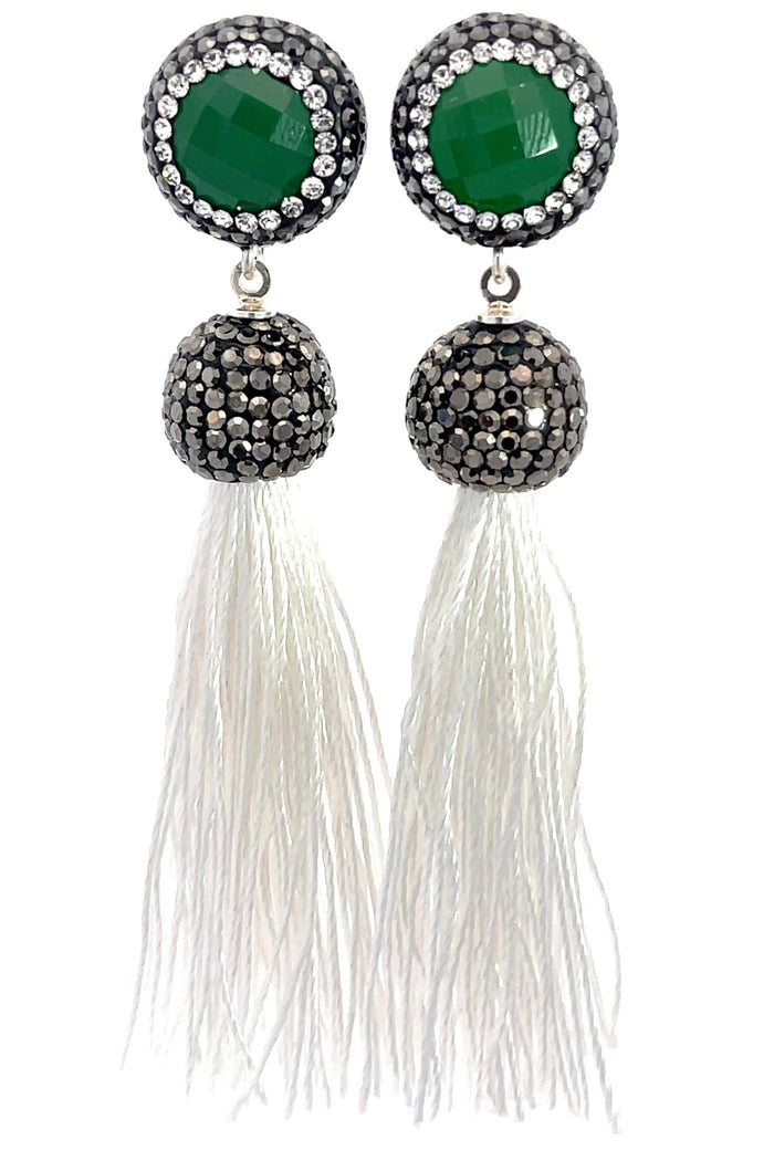 Style the Round Gemstone Short 925 Sterling Silver Tassel Earring exclusively at Born To Glam