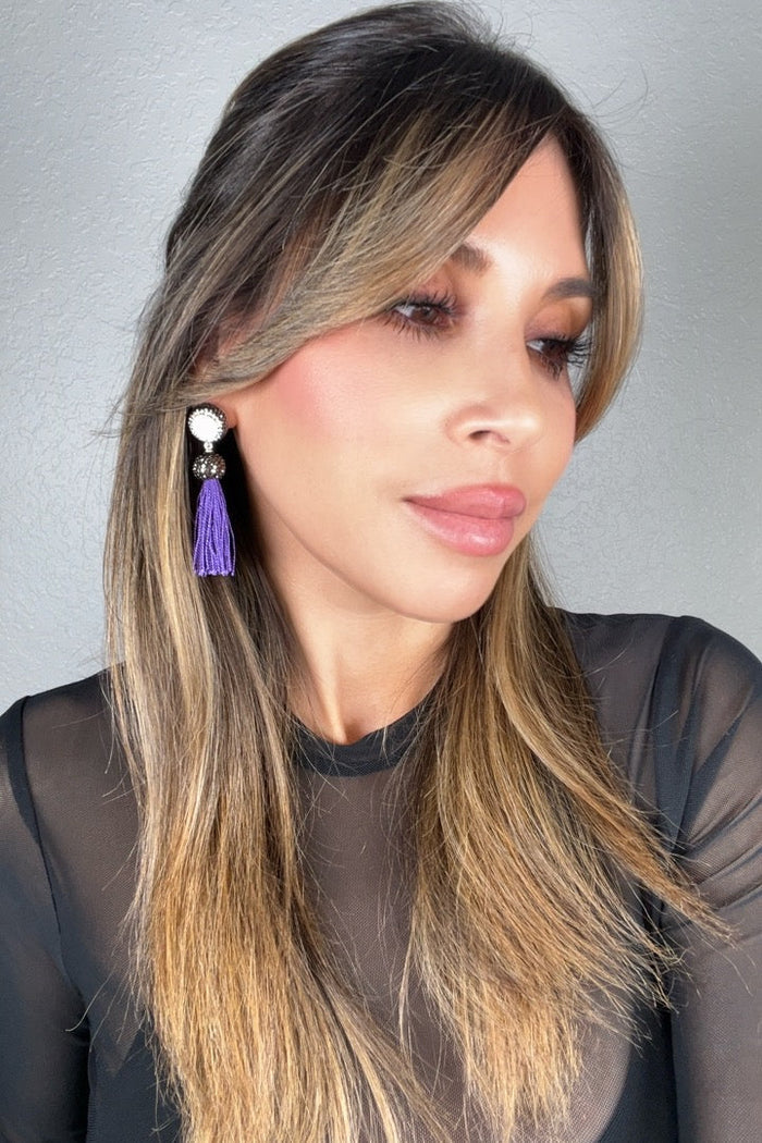 Style the Round Gemstone Short 925 Sterling Silver Tassel Earring exclusively at Born To Glam