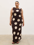 Souki Is 5'8" & Wears Size UK XL|Sarover Polka Dot Maxi Knit Dress Curve - Chocolate and Cream