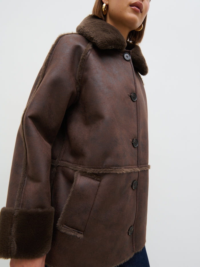 Soni Is 5'9" & Wears Size UK XS|Sawyer Aviator Coat - Brown