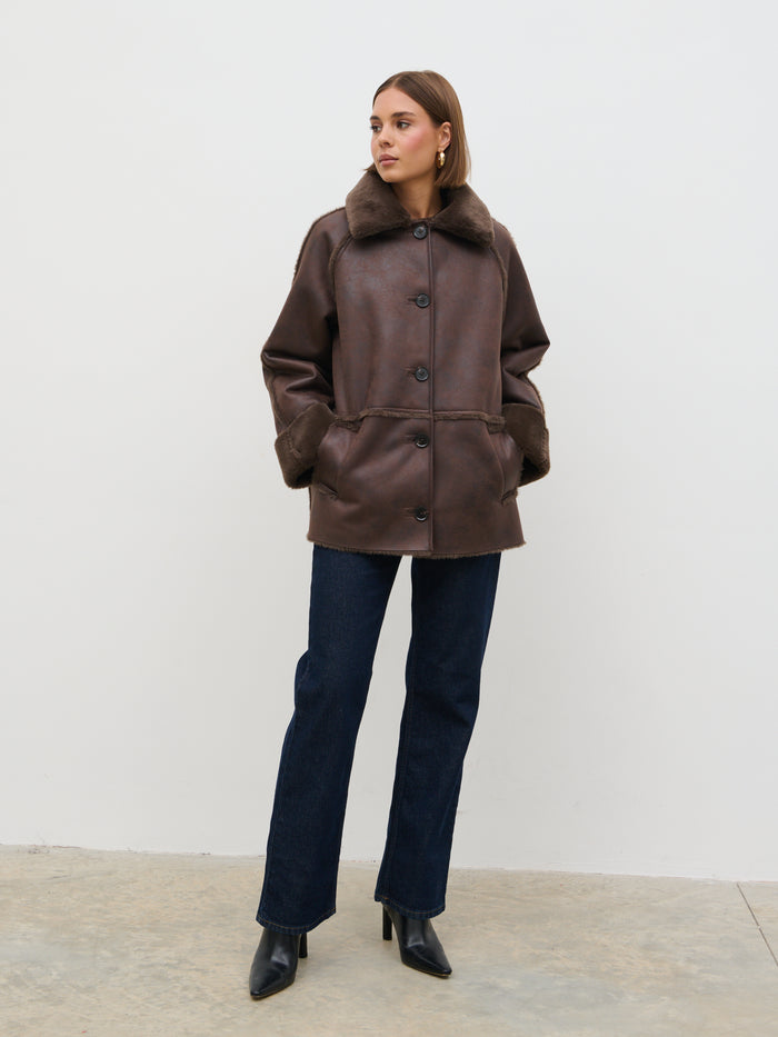 Soni Is 5'9" & Wears Size UK XS|Sawyer Aviator Coat - Brown